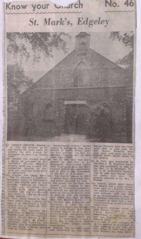 St Mark s in the local press Church This article appeared in a local paper some years ago, unfortunately we do not have a record of