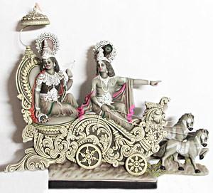 Buy this Wall Hanging KRISHNA PREACHING THE GITA TO ARJUNA IN THE BATTLEFIELD OF KURKSHETRA IN MAHABHARATA More importantly, Krishna also showed Arjuna the path of Dharma (righteousness) by revealing