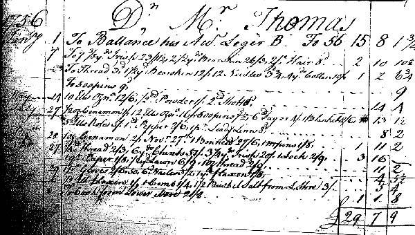 10 Left Hand Page of Ledger entry: Right Hand Page of Ledger entry: Thomas Baker remained active with individuals from Louisa County, as shown by the transaction below, and the store was the closest
