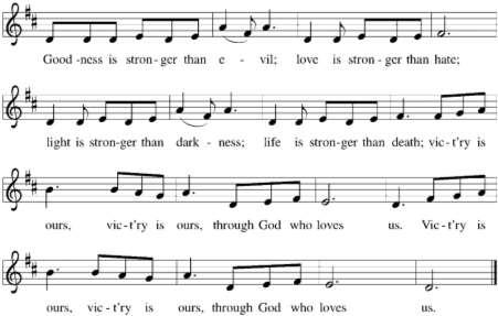 Offertory Goodness is Stronger than Evil Four part harmony can be found at hymn 721.