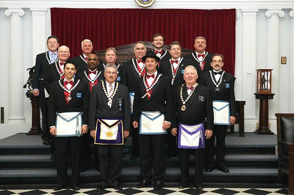 The Officers of Mt. Moriah Lodge #28, notably in the first row: The Most Worshipful Grand Master of New Jersey David A.