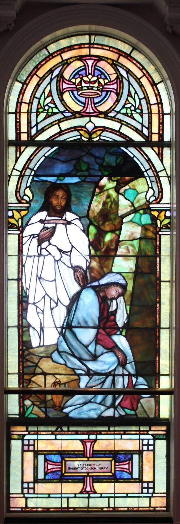 Narthex (Left Window in west wall) Mary at the Tomb John 20:15 Robert Stockton Terry (1846-1917) This window is one of the many windows brought