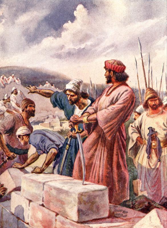 NEHEMIAH BUILDS THE CITY WALL Nehemiah 4 Nehemiah and the Jerusalem city leaders began to rebuild the walls even though they had some enemies. One of their enemies, Sanballat, was very angry.