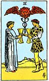 M I N O R A R C A N A TWO of CUPS Combining. Commitment. Communication. Connection. Instant attraction. Partnership. Relationship. Resolved differences. Romance. Romeo and Juliet card. Sharing. Union.
