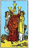 M I N O R A R C A N A THREE of CUPS Abundance. Birth. Bliss. Celebration. Dance card. Festivity. Freedom. Good fortune. Joy. Opportunities. Renewal. Reunion. Success. Back turned. Grapes/grapevines.