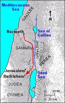 8 5 Page 5 Caesar's decree for a census of the entire Roman empire made it necessary for Joseph and Mary to leave their hometown, Nazareth, and journey the 70 miles to the Judean village of Bethlehem.