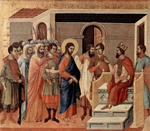 Duccio.%%Jesus&at&Herod s&court&(tempera%on%wood),%c.