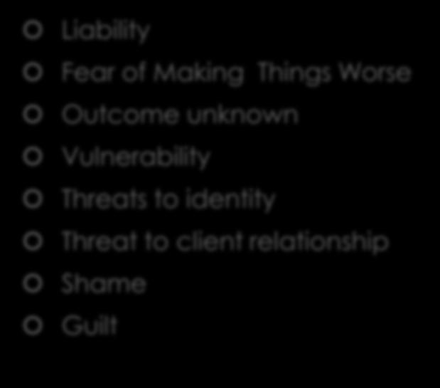 Reasons We Avoid Apology Generally: Liability Fear of Making Things Worse Outcome unknown