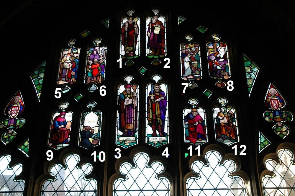1. Bosel, first Bishop of Worcester, consecrated in 680, a Whitby monk. He founded the Royal Grammar School Worcester. 2. KIng Etheldred, Master of Middle England, who appointed Bosel. 3.