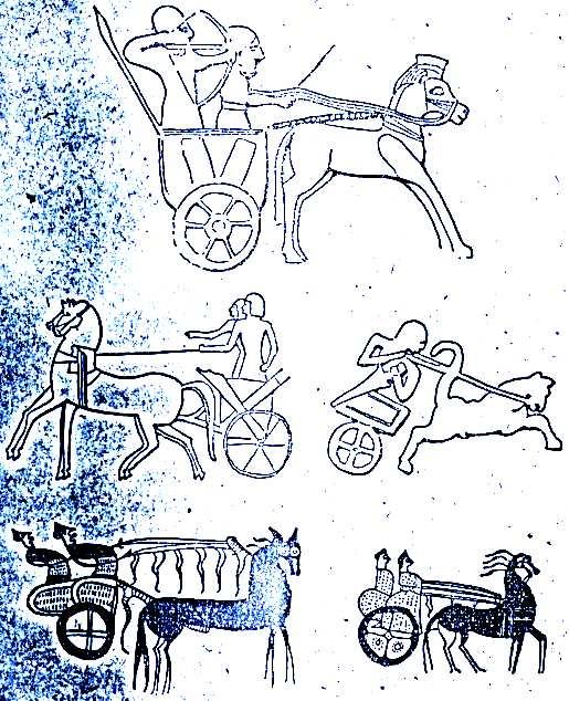 "Some scholars have claimed that in Western Asia the earliest representations of a wheeled vehicle, that might be a form of chariot, is depicted on a Tell Halaf painted pot, where a human figure