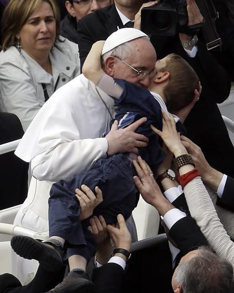 Pope Francis embrace of Dominic Gondreau What did I feel? What any father feels when his son is embraced in a fatherly embrace by the Holy Father. Especially my young disabled son. What a blessing!