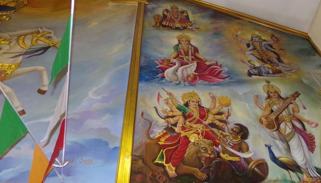 In a Hindu mandir you will often find wall paintings like this which tell the stories of Hindu gods