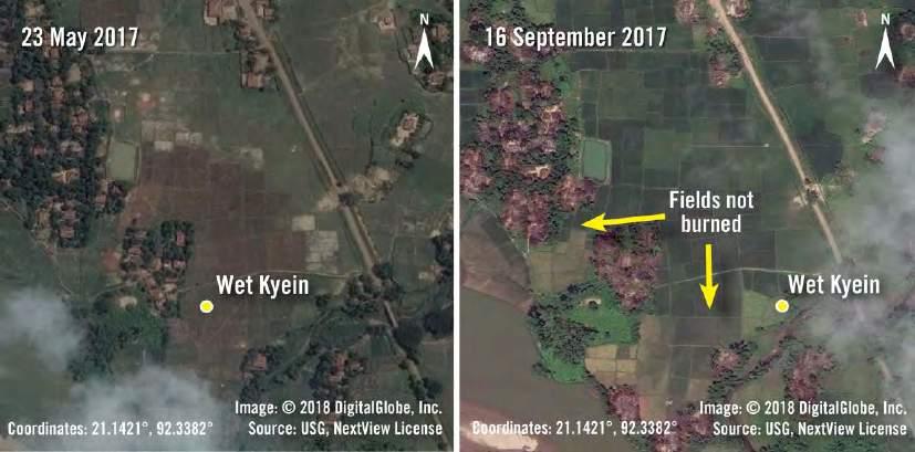 Second, satellite imagery and aerial photographs show structures that were burned uniformly, suggesting that structures have been burned in the same manner.