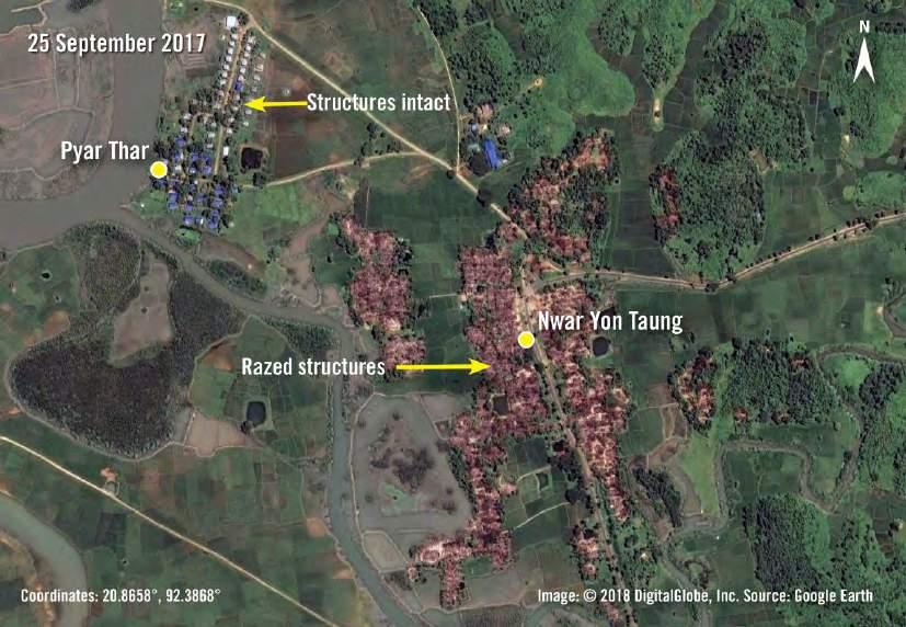 Imagery from 21 January 2017 shows Pyar Thar and Nwar Yon Taung villages, both part of Nwar Yon Taung village tract.