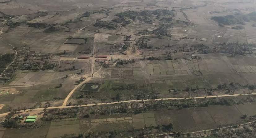 An aerial photograph taken in February 2018 shows what used to be the Rohingya areas of Inn Din village tract, Maungdaw Township.