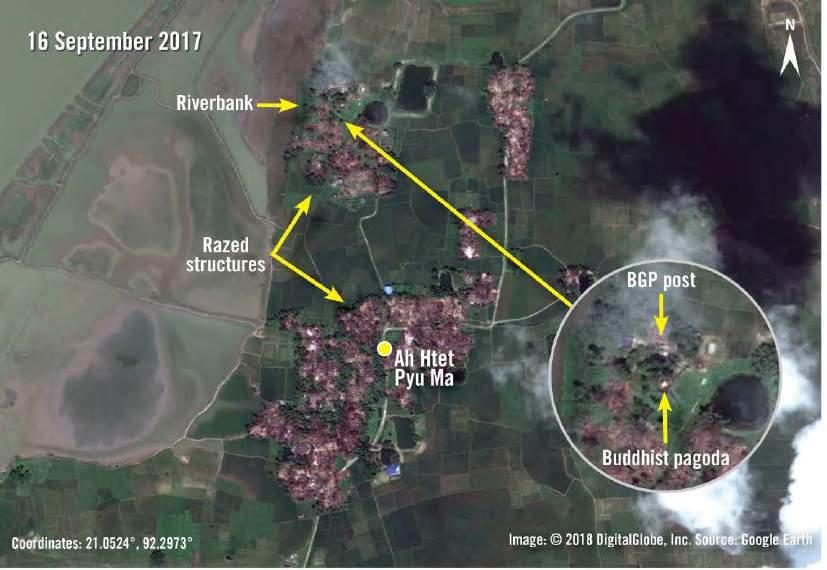 On 21 January 2017, imagery shows Ah Htet Pyu Ma village, with well-organized structures with metal roofs located in the north of the village.