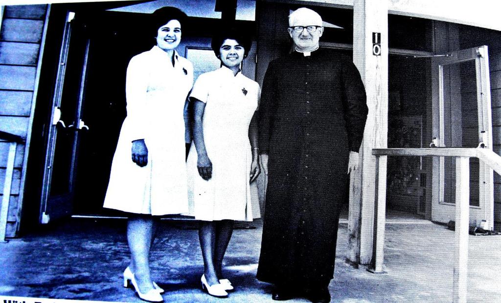 three religious sisters from the Immaculate Heart of Mary community in Los Angeles. These sisters taught in the school until 1970.