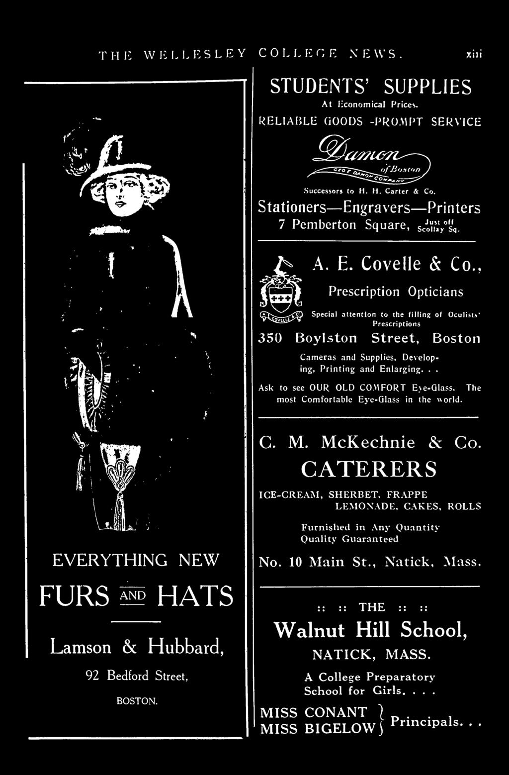 3 EVERYTHING NEW FURS ^p HATS Lamson & Hubbard, 92 Bedford Street, BOSTON. C. M. McKechne & Co. CATERERS ICE-CREAM, SHERBET.
