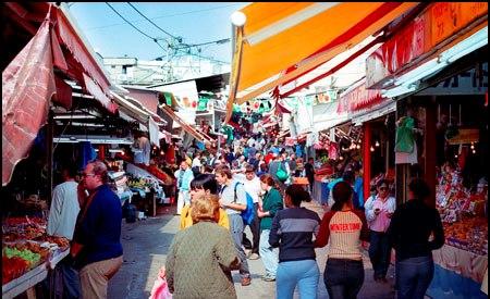 Start at Nahalat Benyamin, the famous pedestrian street filled with musicians, handmade jewelry and artifacts.