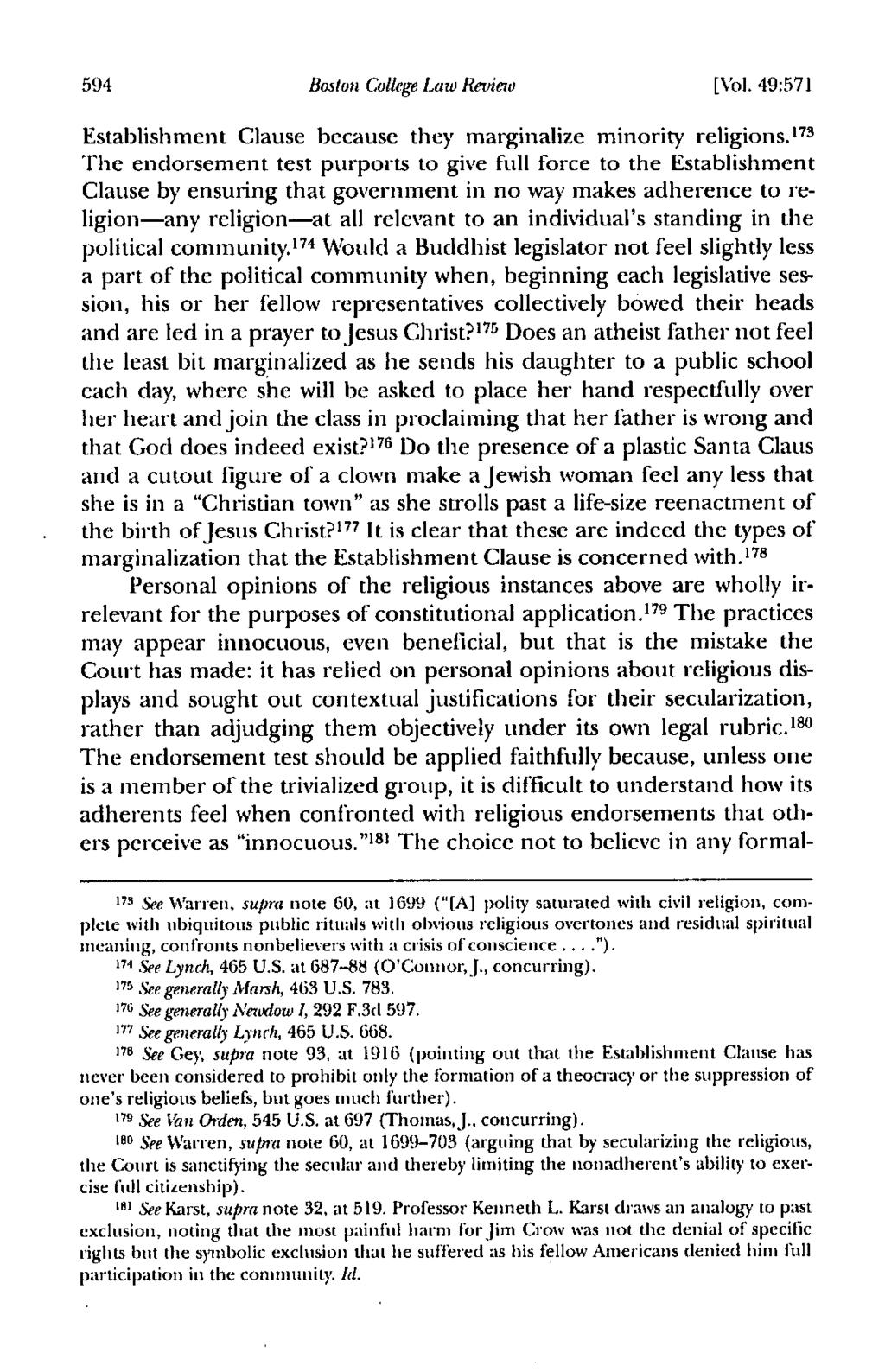 594 BO. i Oil College Law Review [Vol. 49:571 Establishment Clause because they marginalize minority religions.