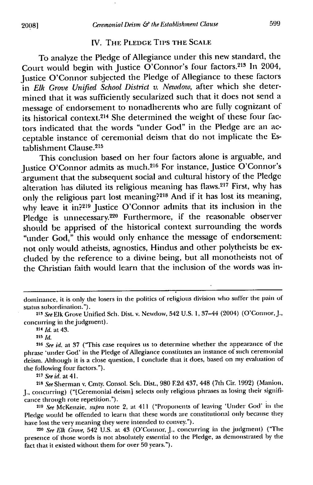 2008] C,eremonial Deism & the Establishment Clause 599 IV.