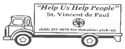 ST. VINCENT DE PAUL CLOTHING DRIVE JUNE 10TH & JUNE 11TH The St. Vincent de Paul truck will be in our parking lot the weekend of June 10th & 11th for our Spring Clothing Drive!! We will accept.