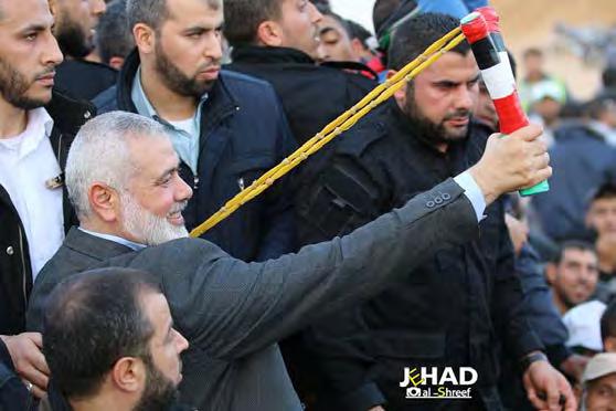 6 Message of violence: Chairman of Hamas s Political Bureau Ismail Haniya throwing stones at IDF forces during his visit to the march in east Rafah (PALINFO Twitter account, April 28, 2018) Yahya