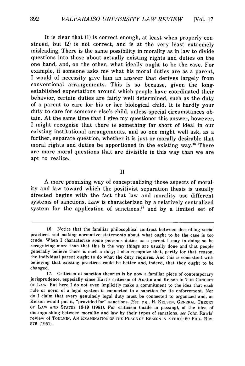 Valparaiso University Law Review, Vol. 17, No. 3 [1983], Art. 2 392 VALPARAISO UNIVERSITY LAW REVIEW [Vol.