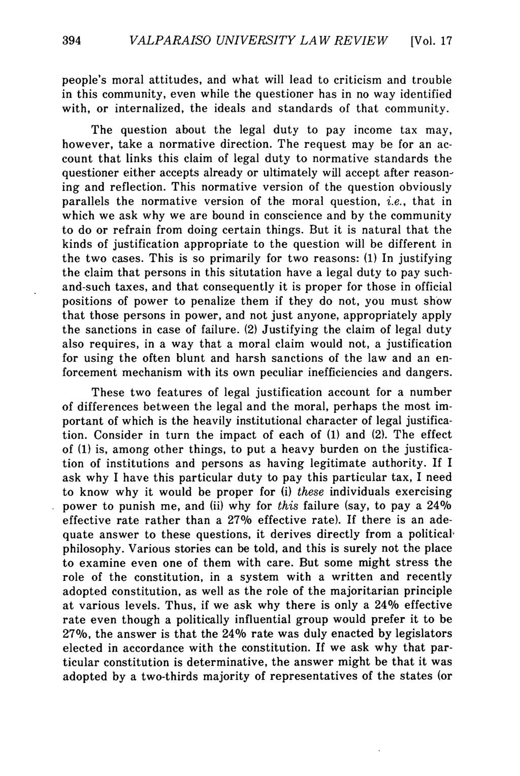Valparaiso University Law Review, Vol. 17, No. 3 [1983], Art. 2 394 VALPARAISO UNIVERSITY LAW REVIEW [Vol.
