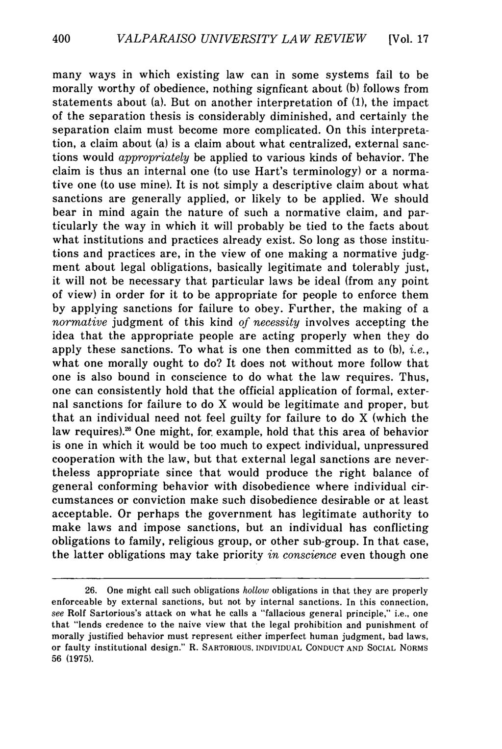 Valparaiso University Law Review, Vol. 17, No. 3 [1983], Art. 2 400 VALPARAISO UNIVERSITY LAW REVIEW [Vol.