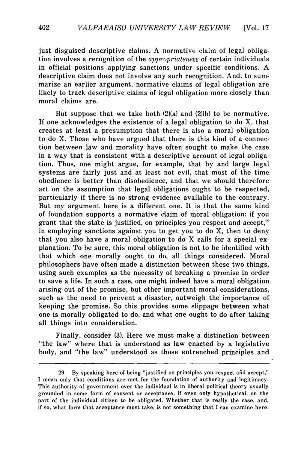 Valparaiso University Law Review, Vol. 17, No. 3 [1983], Art. 2 402 VALPARAISO UNIVERSITY LAW REVIEW [Vol. 17 just disguised descriptive claims.