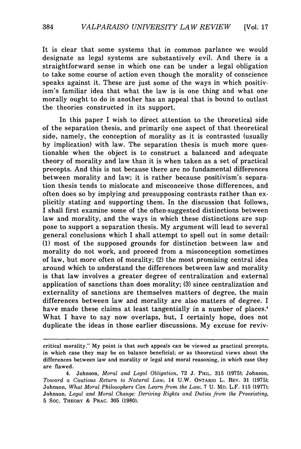 Valparaiso University Law Review, Vol. 17, No. 3 [1983], Art. 2 VALPARAISO UNIVERSITY LAW REVIEW [Vol.