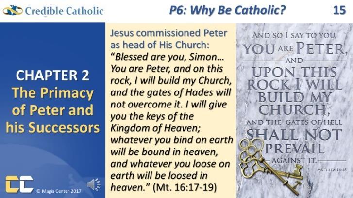 A video explaining why Peter is the rock, mentioned in Matthew 16:18, can be found at: https://www.catholic.