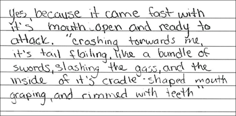 Full Comprehension - Student Response Exemplar 1 Do you think the alligator was trying to attack the speaker of the poem? Support your answer with reference to the poem.