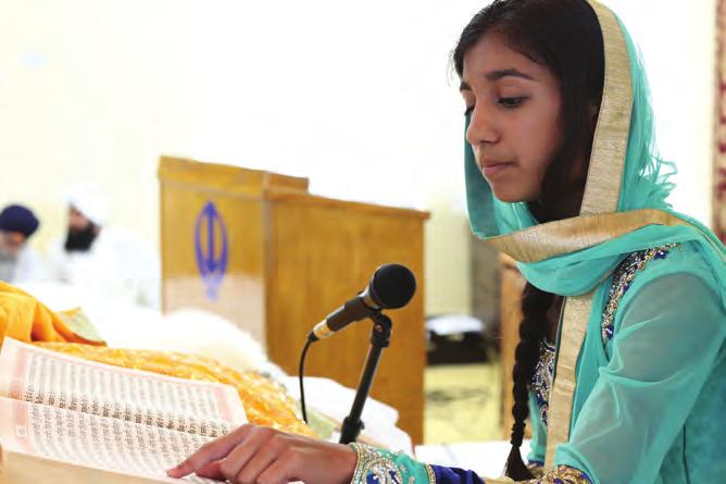 CEREMONIES & CELEBRATIONS Top: A Sikh girl reading from the Guru Granth Sahib during her Charni Lagna ceremony. (Photo credit: Gurinder Singh Ahluwalia) Bottom: Anand Karaj, a Sikh Wedding.