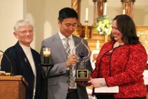 Saint Katharine Drexel Justice Award to Katie Sullivan, National Coordinator of Franciscan Volunteer Ministry and Matthew Johnson, Assistant National Coordinator.