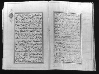 The sacred text of Islam: The Koran Organized into 114 chapters, called suras. Written in Arabic; recited in Arabic.