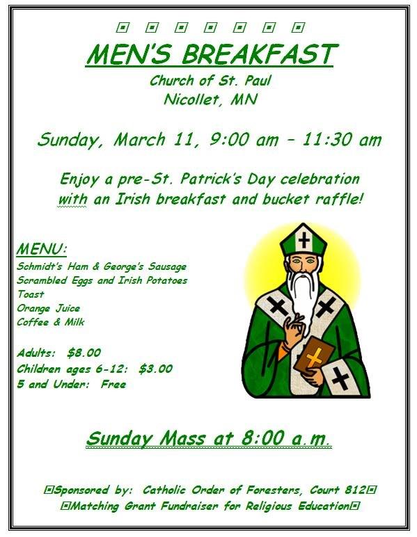 CHURCH OF ST. PAUL CHURCH OF ST. PAUL SUNDAY COLLECTION Sunday, 2/25 Adult - $755.00 / Plate - $46.00 Soup and Sandwich $71.00 WEDNESDAY: 5:00 p.m.