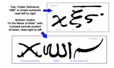 theory see 666 in words and symbols that, in Arabic, mean in the name of Allah (See Figure 3).