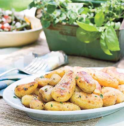 Monthly Recipe Church-Style Lemon-Roasted Potatoes Ingredients 3 tablespoons olive oil 1 1/2 tablespoons butter 3 pounds small Yukon gold or red potatoes, peeled 1/4 cup lemon juice 4 teaspoons