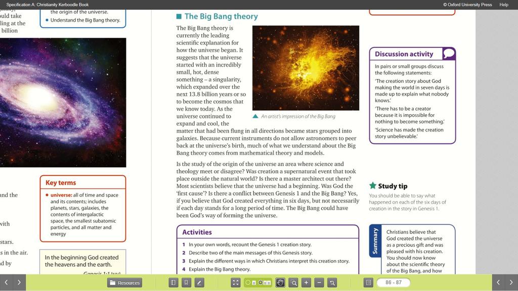Religion and Life Unit Content: 1. Types of Truth - Scientific, Religious and Historical. 2. Origins of The Universe Big Bang Theory vs Genesis. 3.