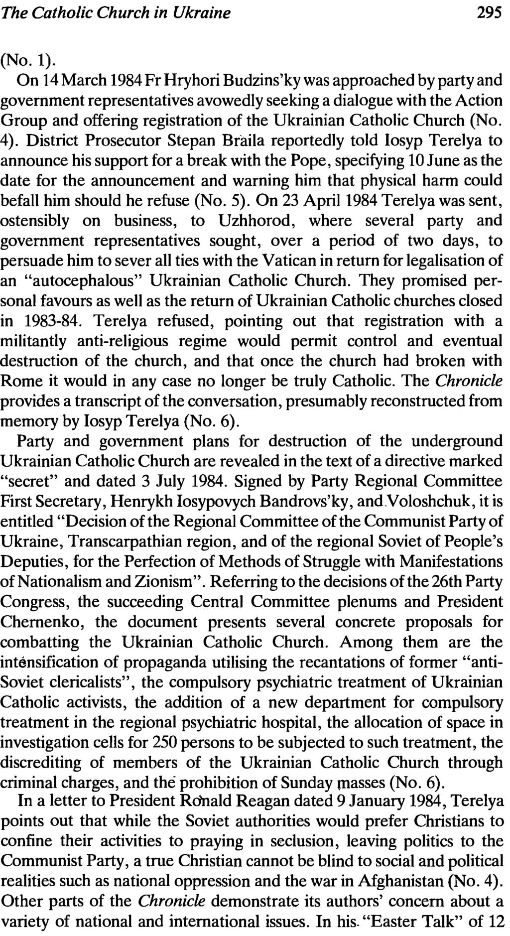 The Catholic Church in Ukraine 295 (No. 1).
