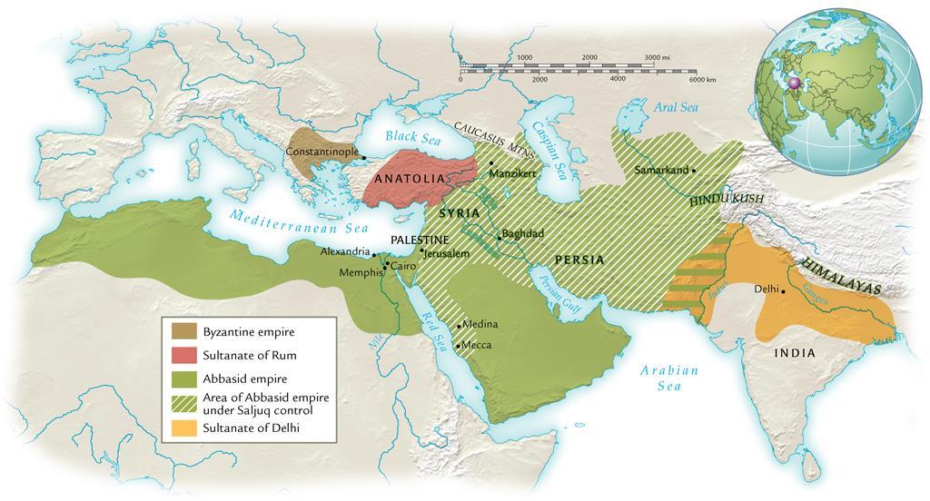 Turkish Empires and their Neighbors: 1210 CE Saljuq Turks eventually dominate the Abbassid Empire 1055 CE: Saljuq Turk named Sultan: caliphs remain figureheads 1071 CE: Saljuq Turks defeat Byzantine