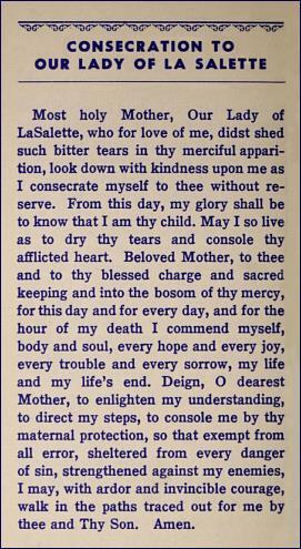 PRAYER TO OUR LADY of La Salette How long will Our Heavenly Father hold back on his Punishment on a world so far from Him, either this trend must be averted or we will all face the wrath of GOD!