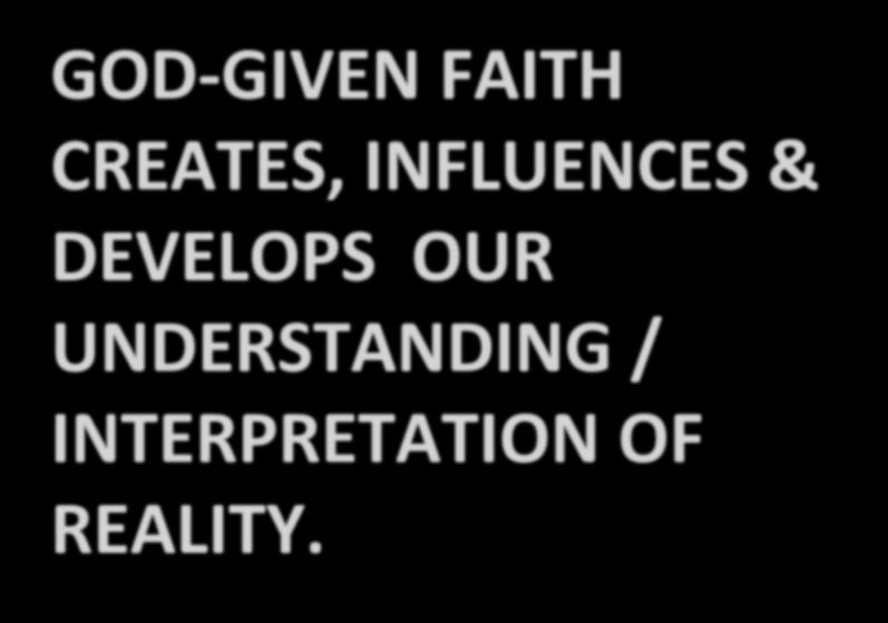 GOD-GIVEN FAITH CREATES, INFLUENCES & DEVELOPS