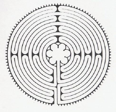 on this site, have been centered. This area is the spiritual focus of the whole cathedral. At the opposite or polar end of this green area is the position of the Labyrinth.