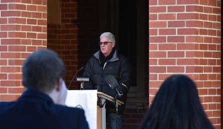 Sexual abuse survivor Phil Nagle joined headmaster John Crowley and student leaders in speaking at the event in what was an historic first for the school.