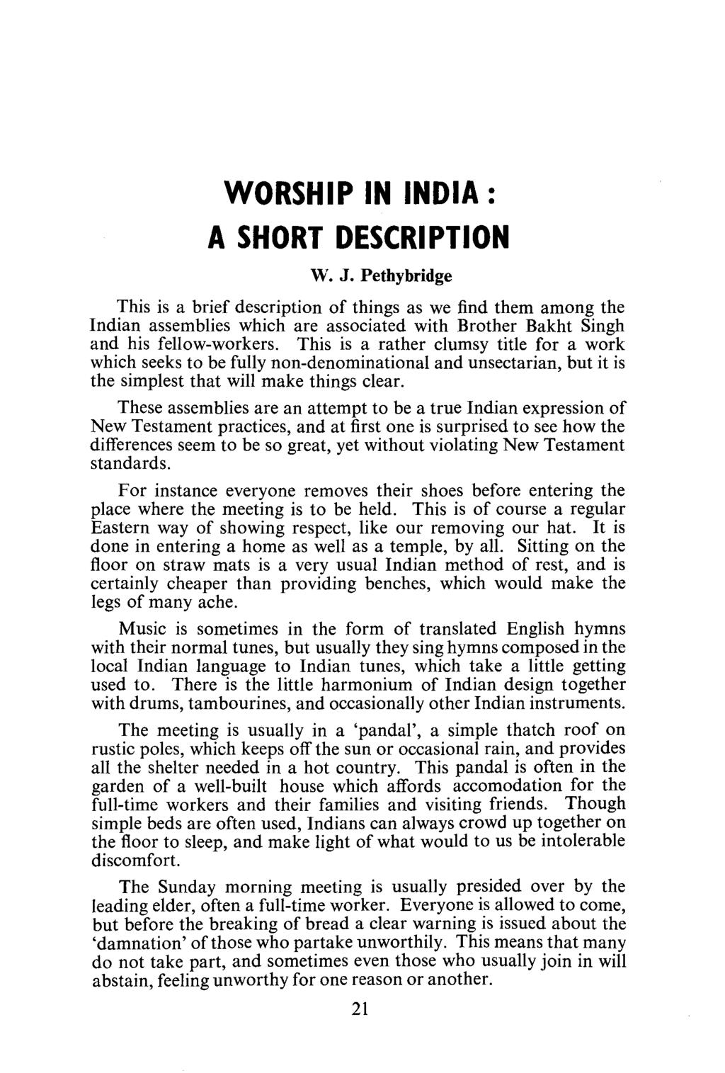 WORSHIP IN INDIA: A SHORT DESCRIPTION W. J.