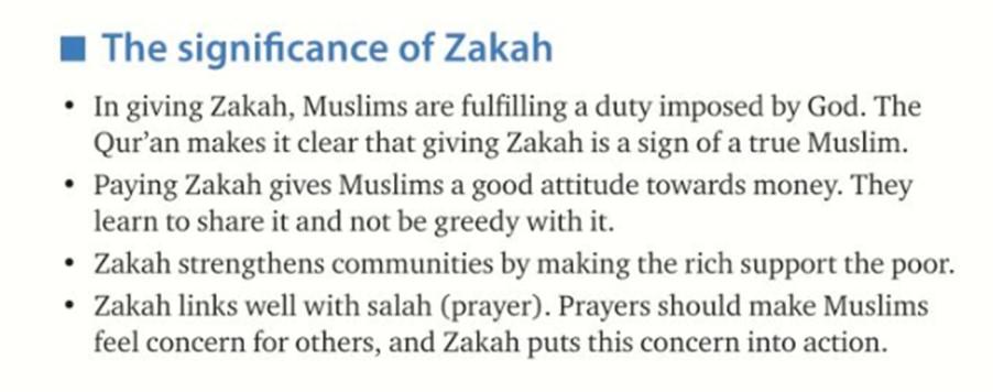 2 Benefits of Zakat Sawm -This is fasting. All Muslims who are physically able must fast for a month during Ramadan. They cannot eat or drink in daylight hours.