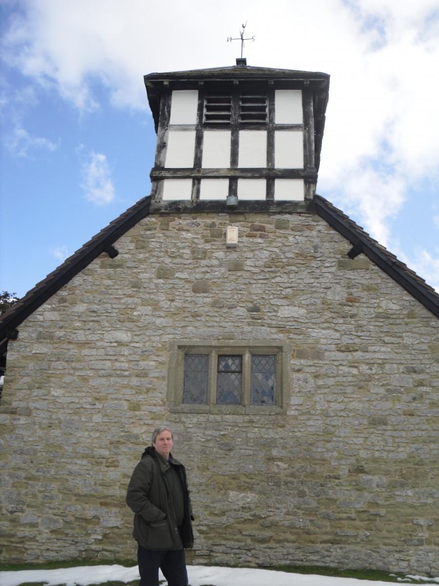 Martin at the bell tower, St Peter's, Easthope. Our next church lies in Easthope, a small village between the B4371 and B4378.